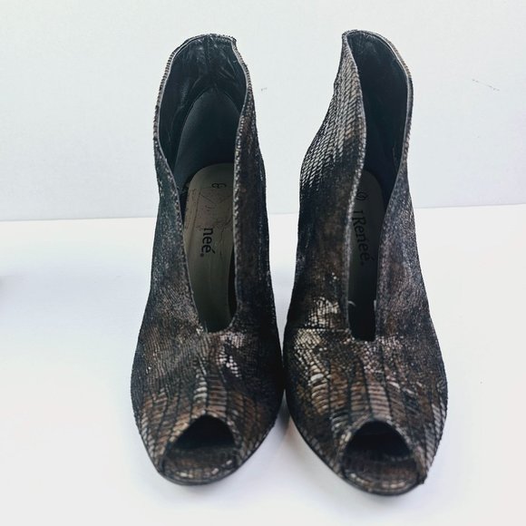 J.Renee Rilla Women's Brown Leather Stiletto Heel Peep Toe Slip On Bootie Sz 6M - Picture 4 of 9